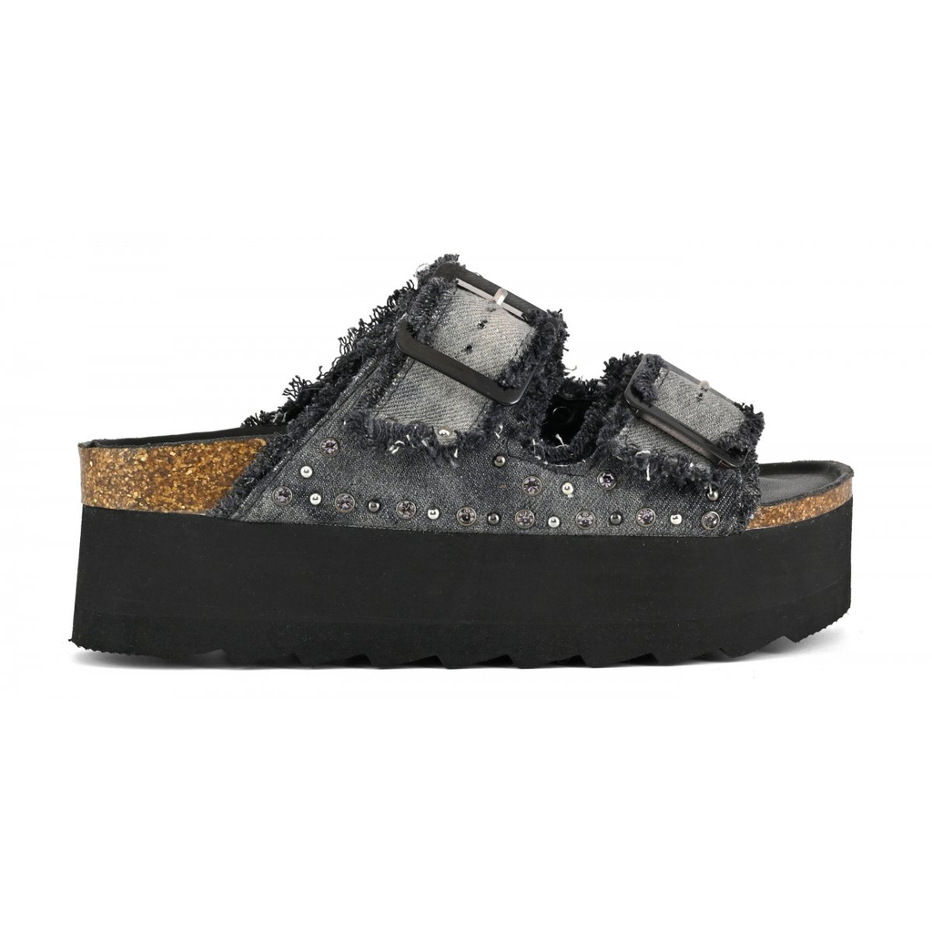 Colors of California platform sandal denim black