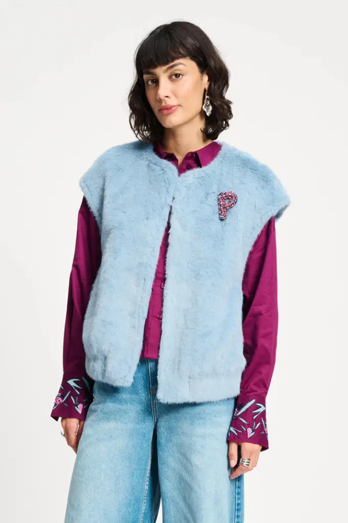 Pom Amsterdam gilet fur misty blue