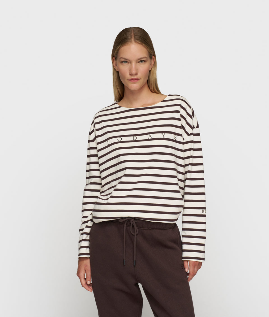 10 Days boat neck top stripes écru/wine