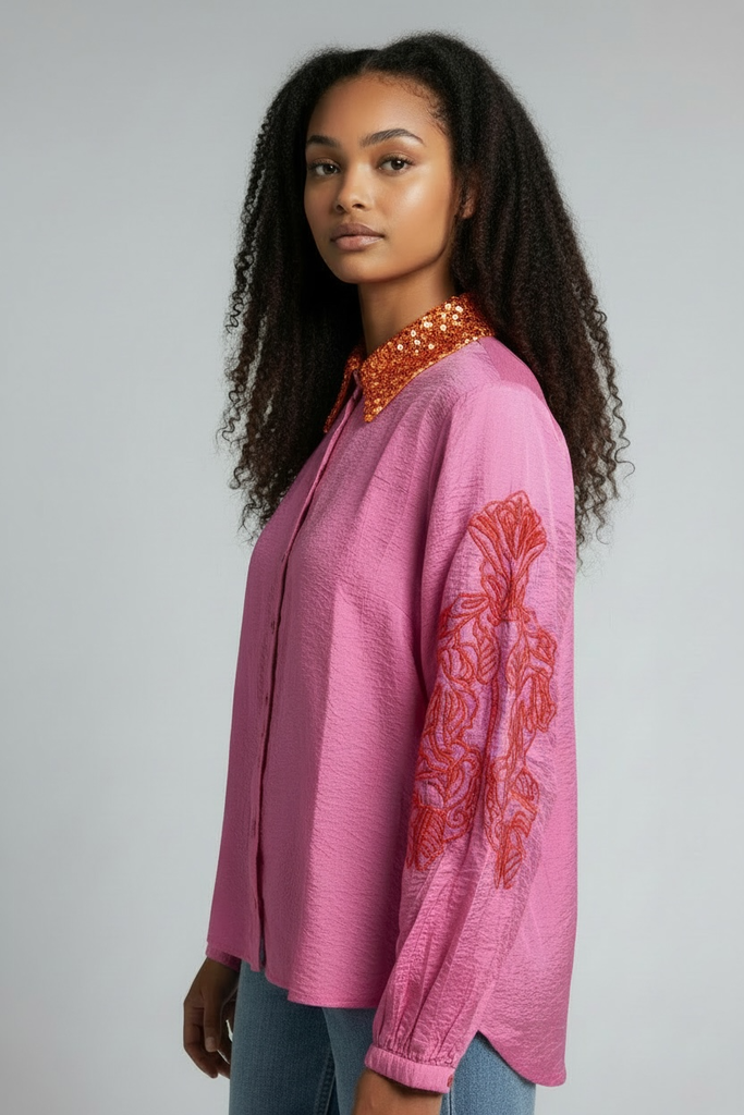 Pom Amsterdam blouse cheering pink sequins (34)