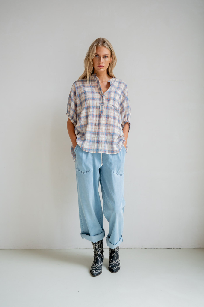 Penn & Ink blouse Blue check