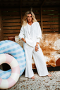 Les Blondinettes pantalon jog Alanis crème studs