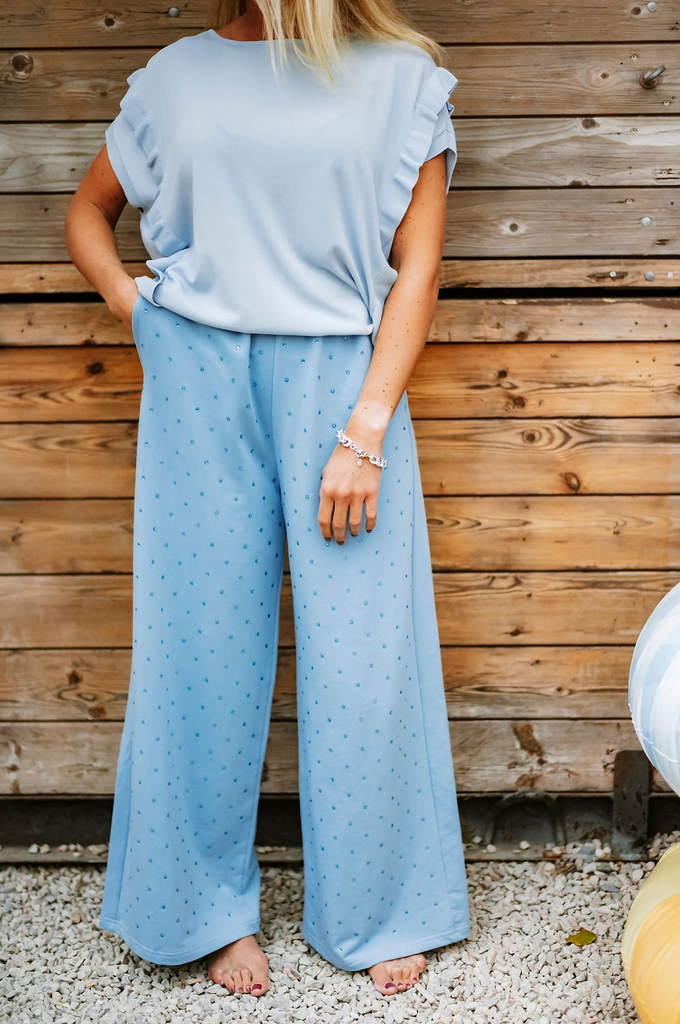 Les Blondinettes pantalon jog Alanis bleu strass