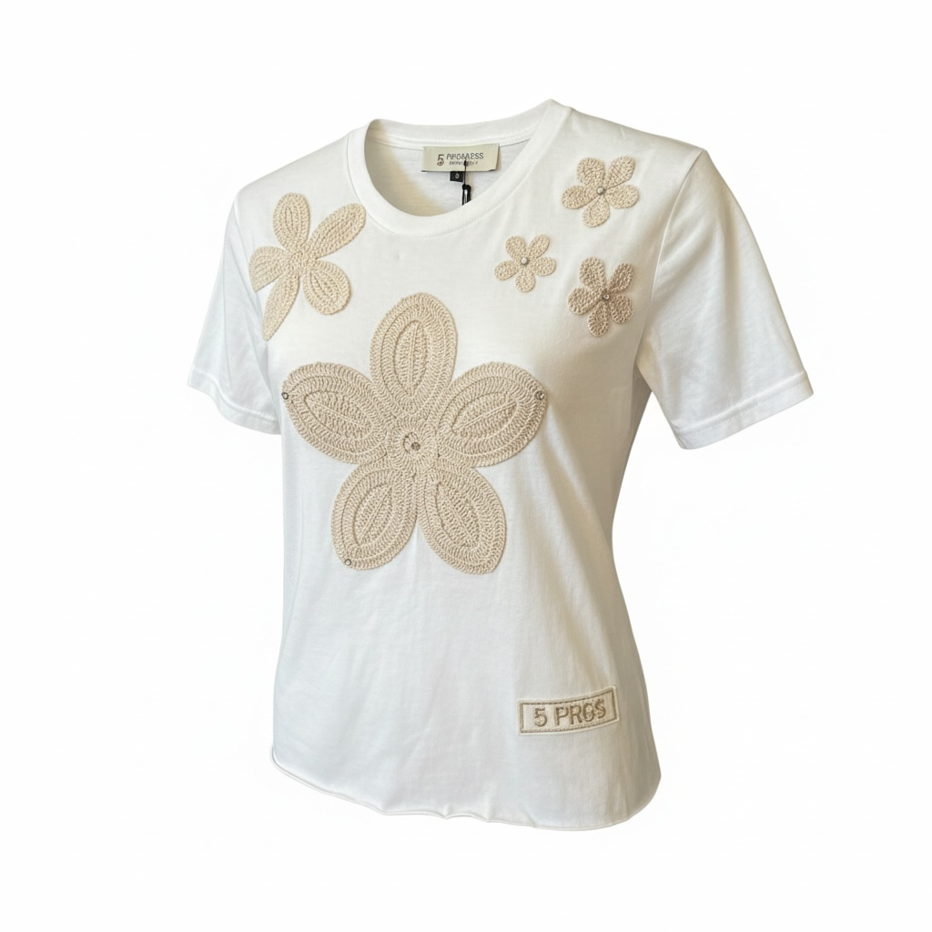 5 PROGRESS t-shirt crochet white (S)