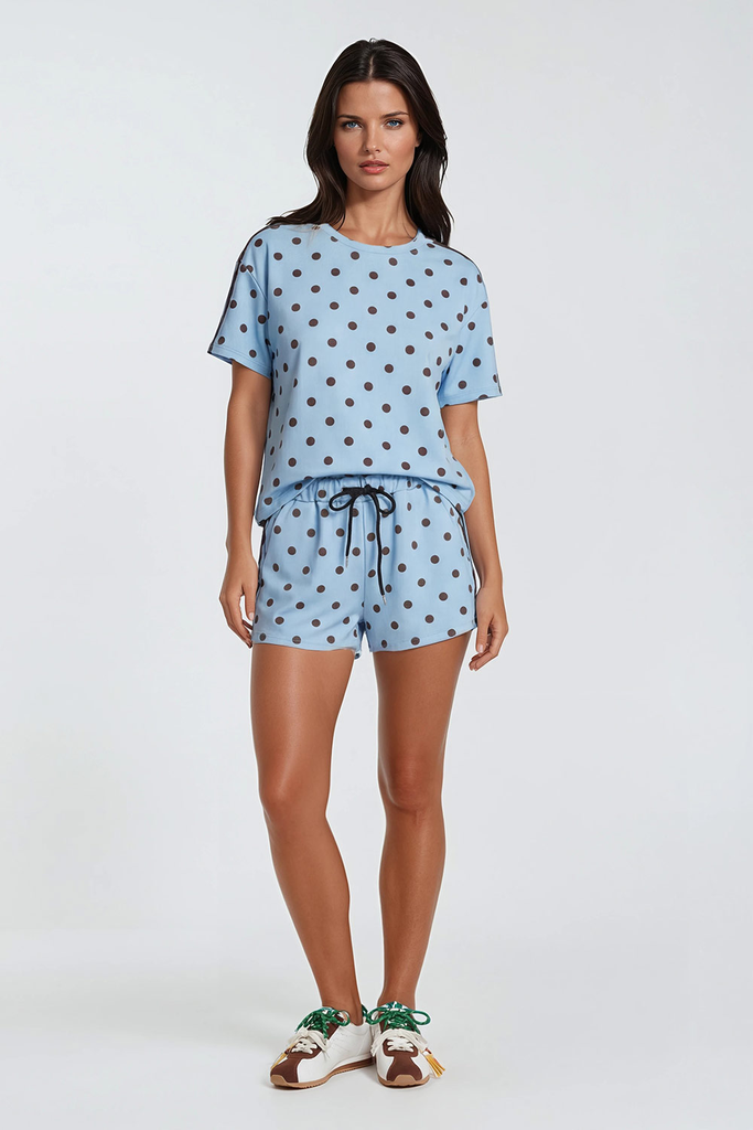 Short pois bleu clair
