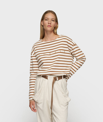 10 Days boat neck top stripes ecru suede